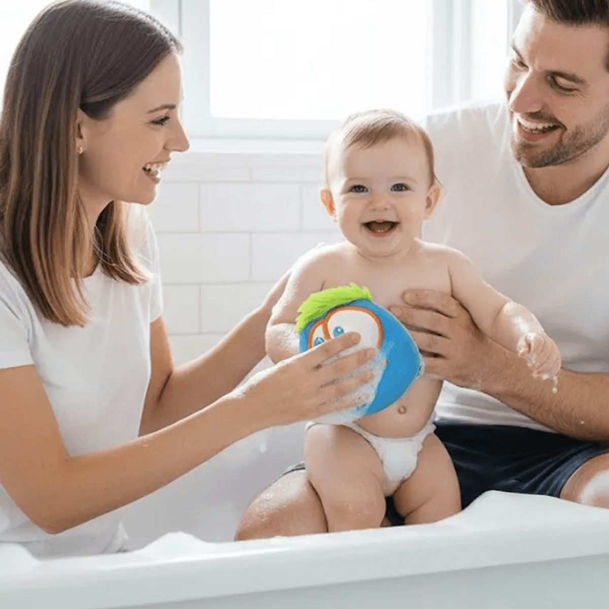 Esponja Rígida, Divertida Baño. Doble Textura, Carita Feliz Azul - ttaiomayoreo