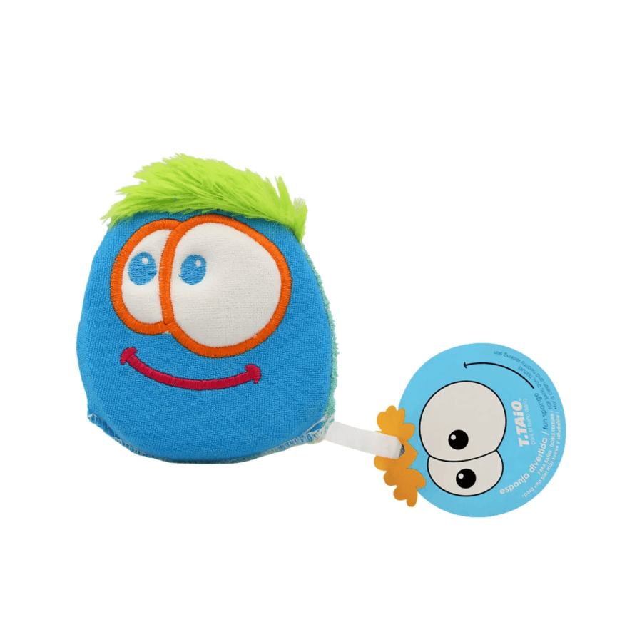 Esponja Rígida, Divertida Baño. Doble Textura, Carita Feliz Azul - ttaiomayoreo