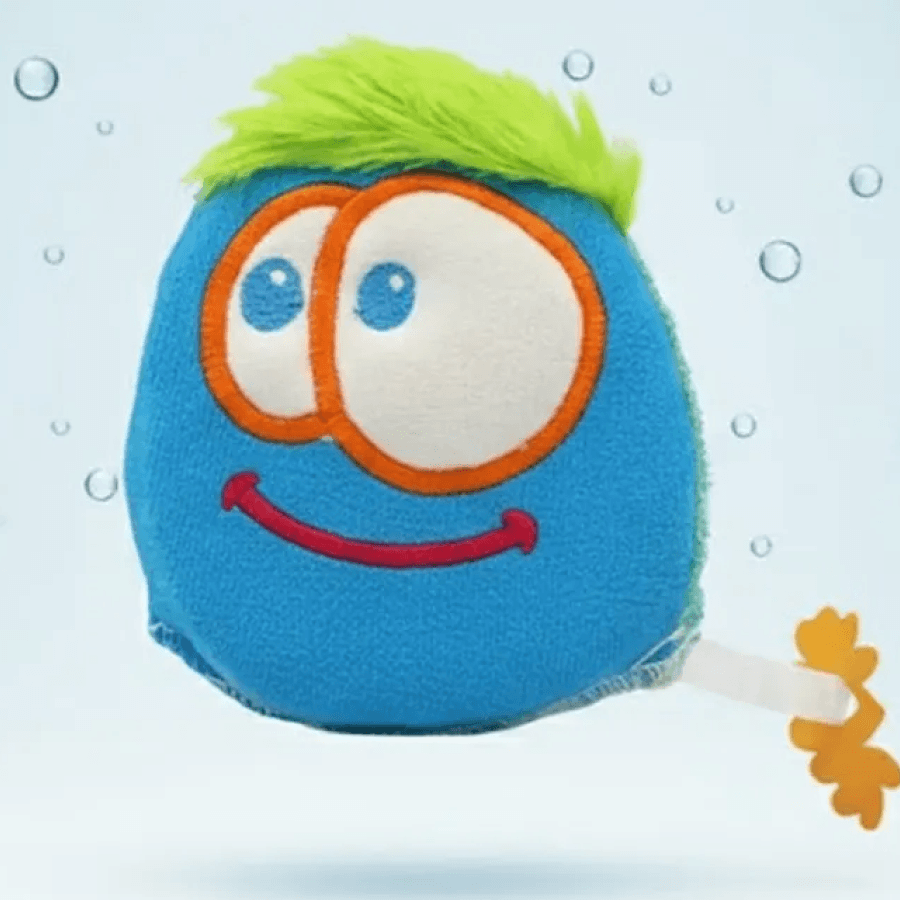 Esponja Rígida, Divertida Baño. Doble Textura, Carita Feliz Azul - ttaiomayoreo